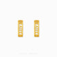 A pair of gold huggie hoop earrings with a geometric openwork design, shown from two angles on a light gray background with the brand name 'CHIP LEE JEWELLERY' at the bottom.