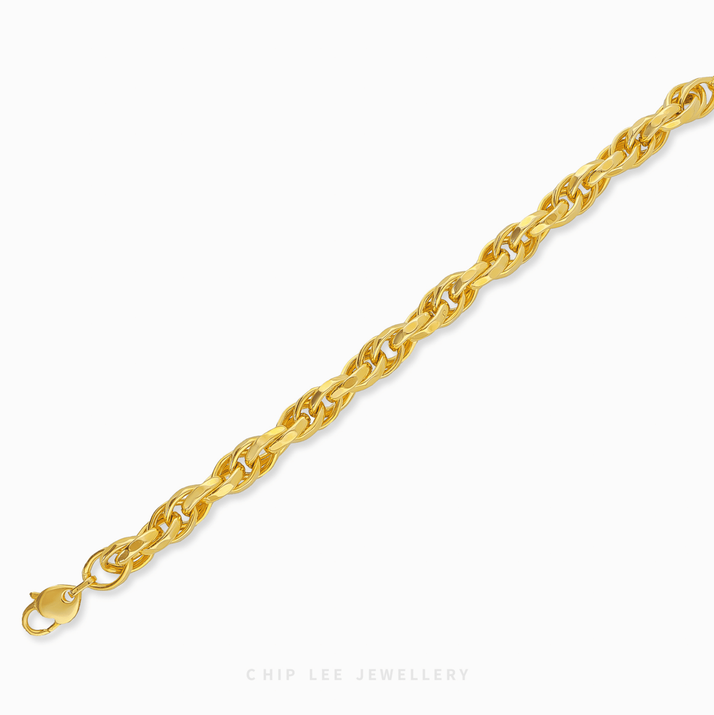 Gold chain bracelet on a white background
