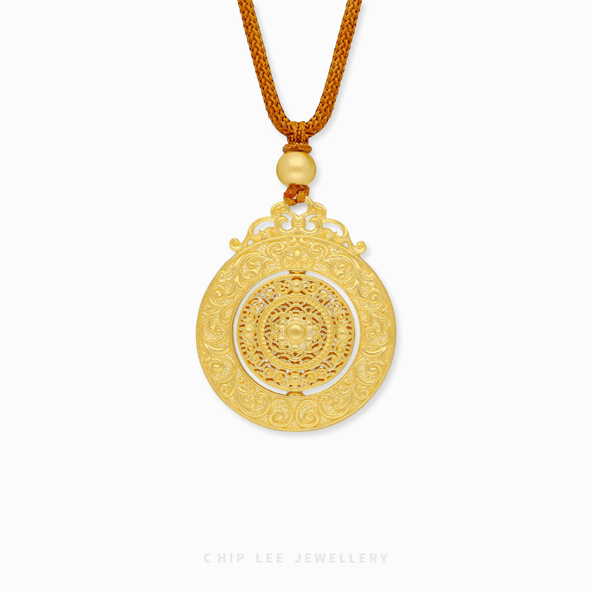 999 Pure Gold Enchanted Lotus Gu Fa Jin Necklace with lotus motif, symbolising purity and enlightenment.
