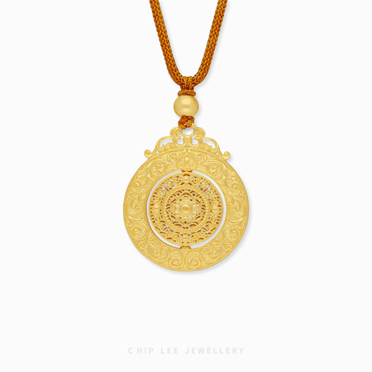 999 Pure Gold Enchanted Lotus Gu Fa Jin Necklace with lotus motif, symbolising purity and enlightenment.
