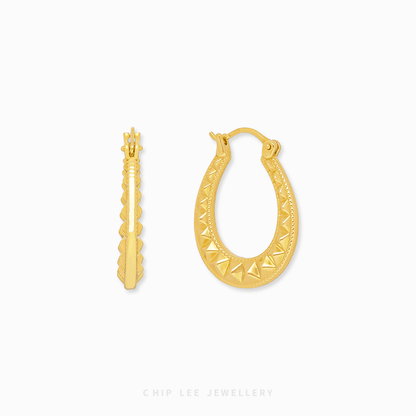 999 Pure Gold Textured Studded Hoop Earrings