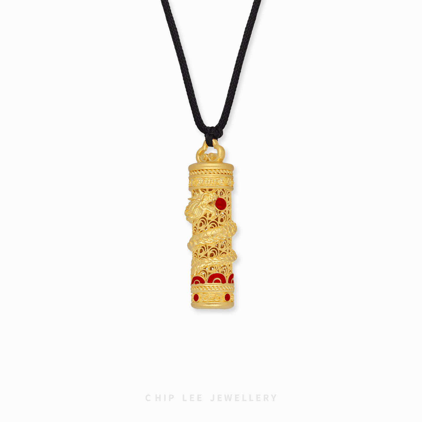 999 Pure Gold Majestic Dragon with Red Enamel Pendant