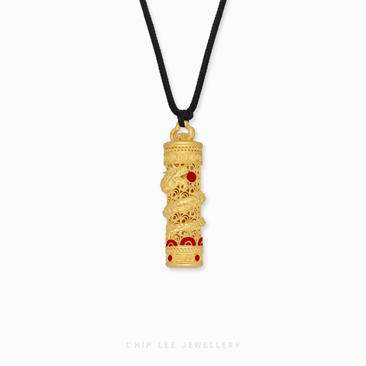 999 Pure Gold Majestic Dragon with Red Enamel Pendant