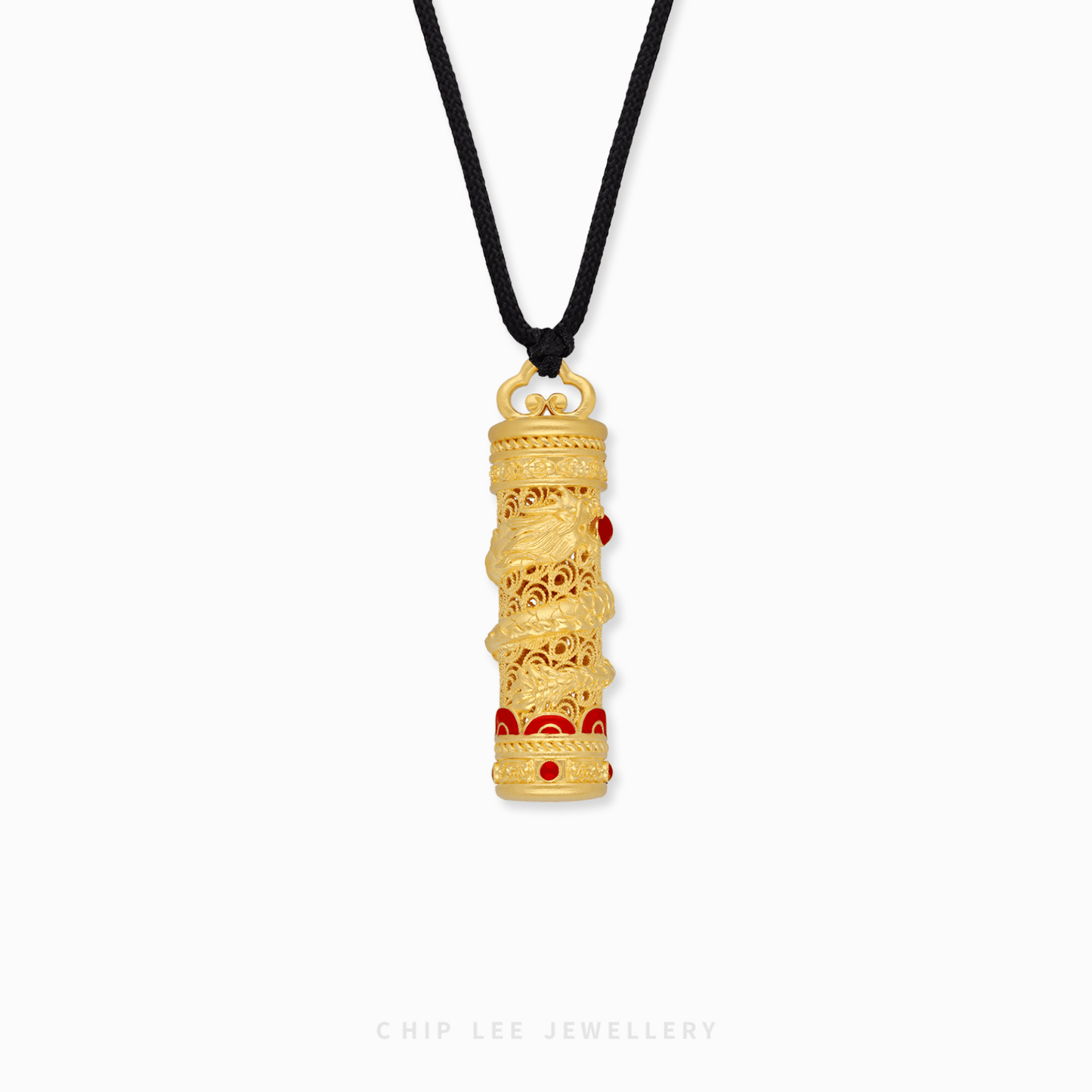 999 Pure Gold Majestic Dragon with Red Enamel Pendant