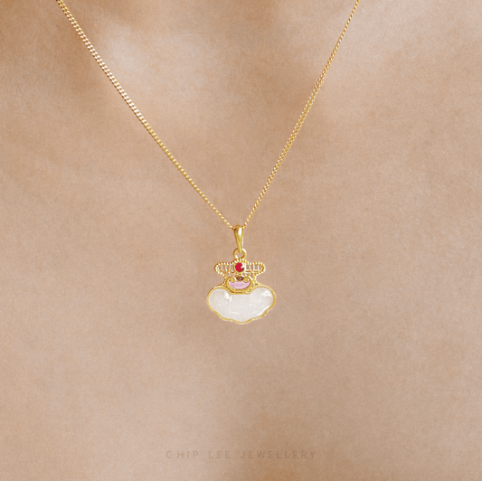 999 Pure Gold Dainty Cloud He Tian Jade Pendant