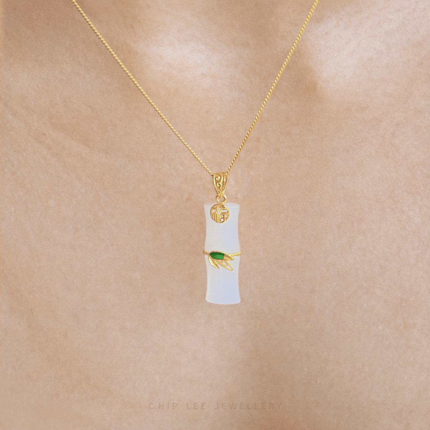 999 Pure Gold Bamboo He Tian Jade Pendant