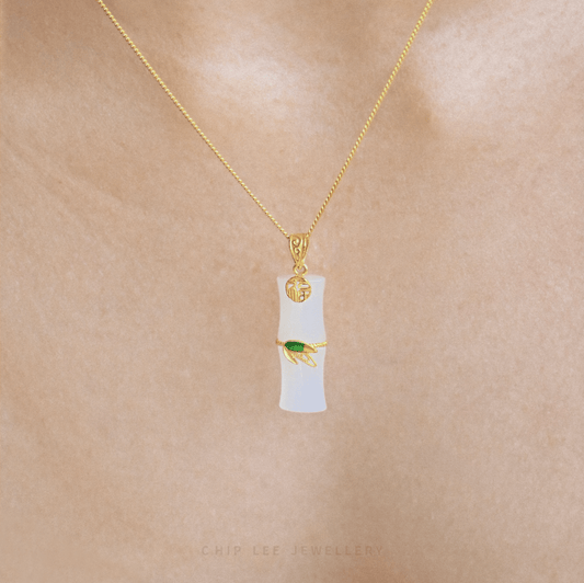 999 Pure Gold Bamboo He Tian Jade Pendant