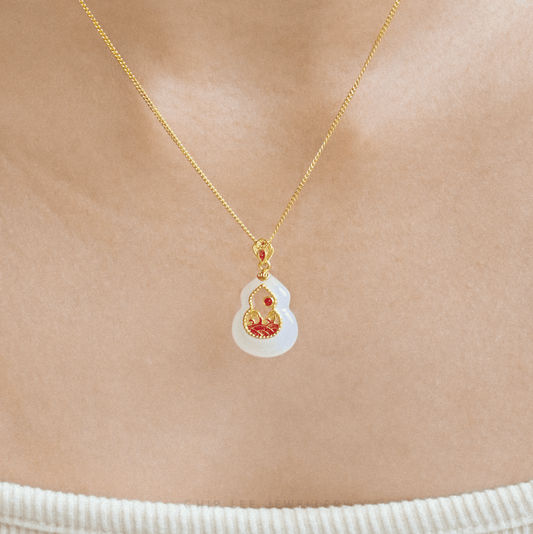 999 Pure Gold Vermilion Wave He Tian Jade Pendant