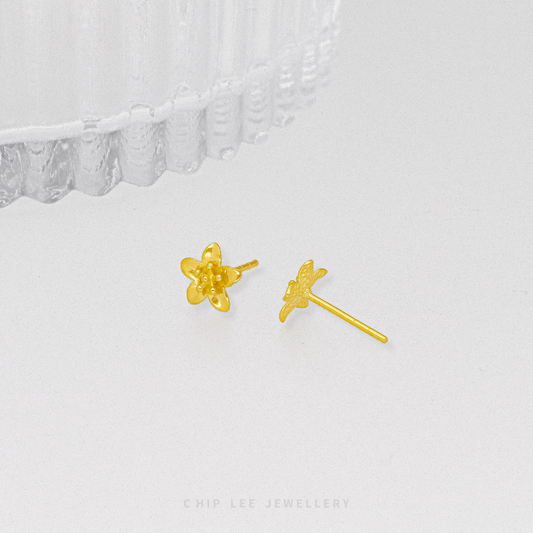 999 Pure Gold Floral Stud Earrings