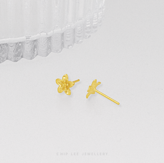 999 Pure Gold Floral Stud Earrings