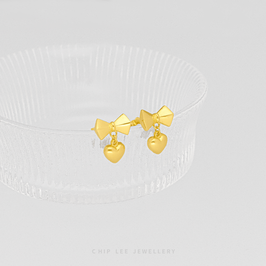 Bow Dangling Heart Earrings