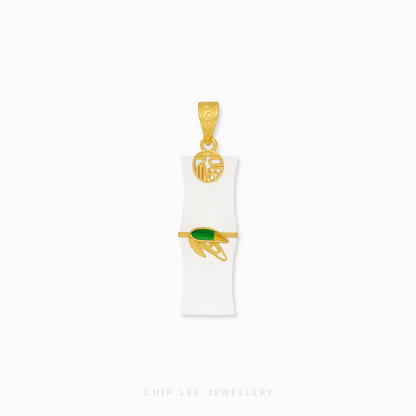 999 Pure Gold Bamboo He Tian Jade Pendant