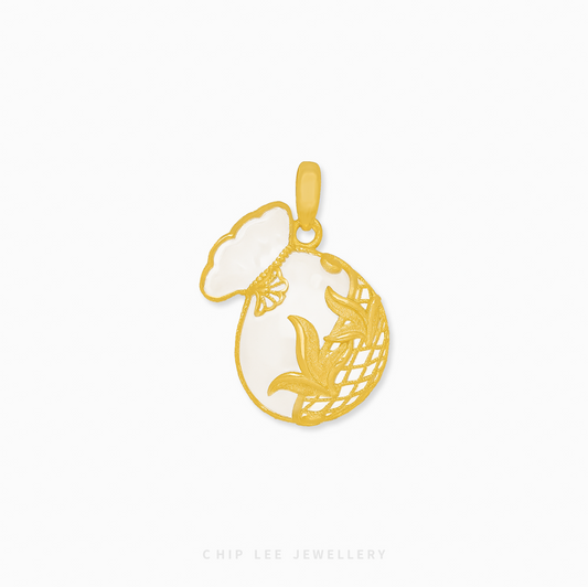 999 Pure Gold Fortune Bag He Tian Jade Pendant