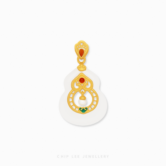 999 Pure Gold Classic Hu Lu (葫芦) Gourd He Tian Jade Pendant