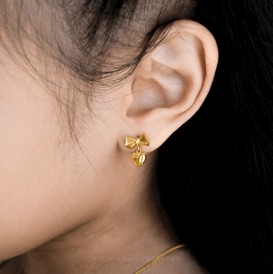 Bow Dangling Heart Earrings