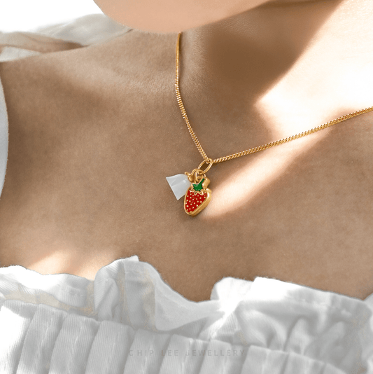 999 Pure Gold Strawberry Floral Charm Pendant