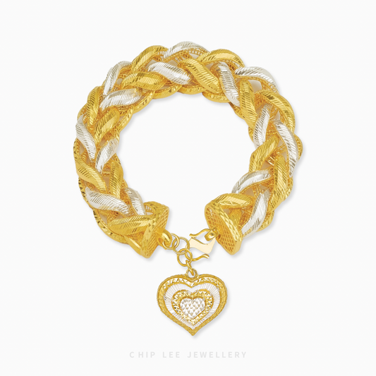 Chunky Duo Tone Heart Charm Bracelet