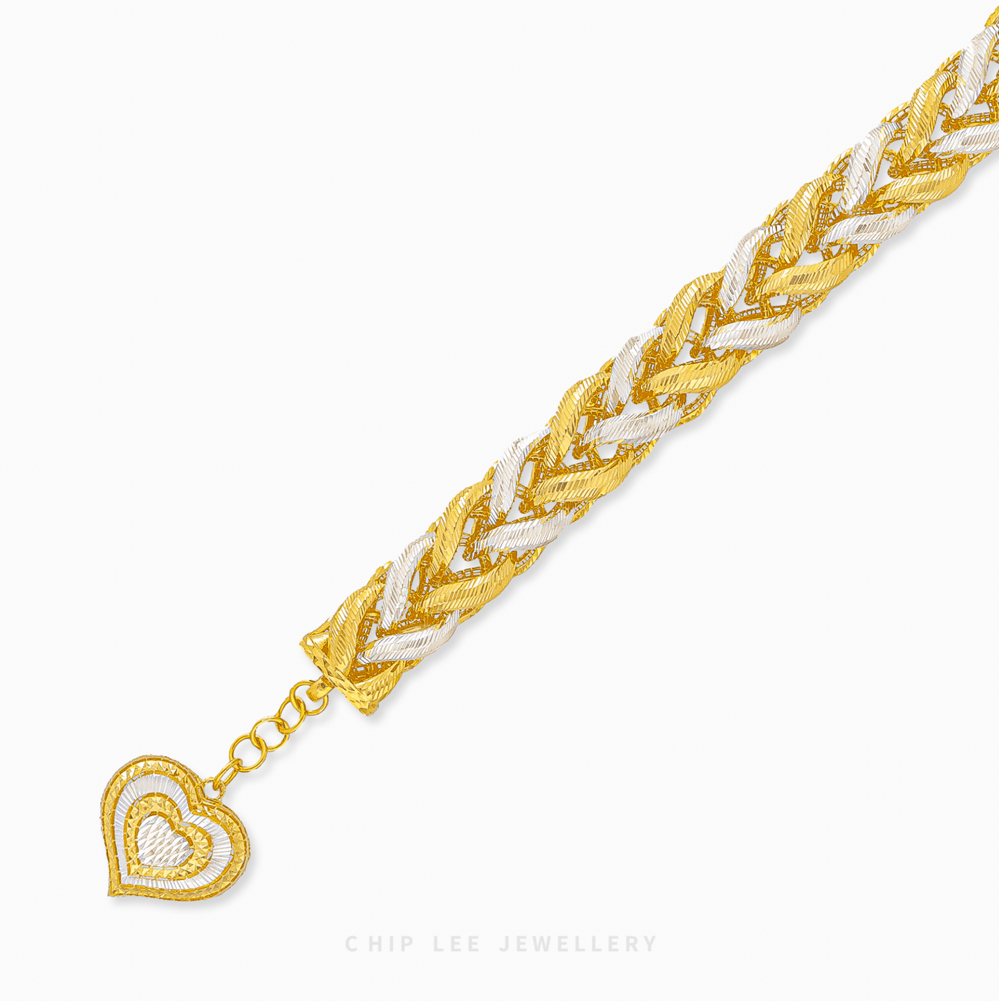 Chunky Duo Tone Heart Charm Bracelet