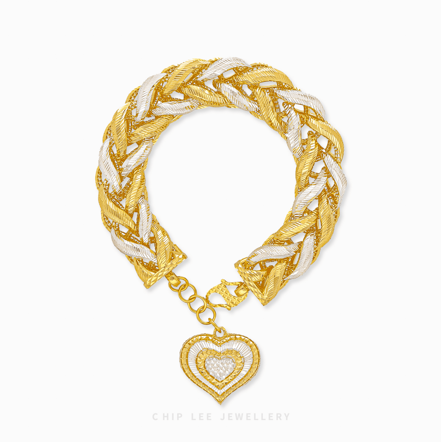 Chunky Duo Tone Heart Charm Bracelet