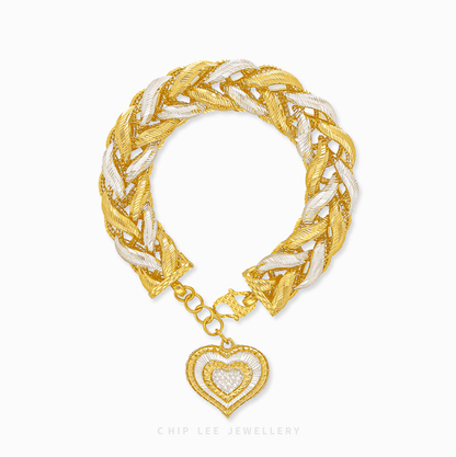 Chunky Duo Tone Heart Charm Bracelet