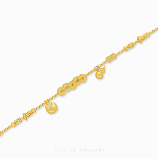 999 Pure Gold Prosperity Charm Gu Fa Jin Bracelet