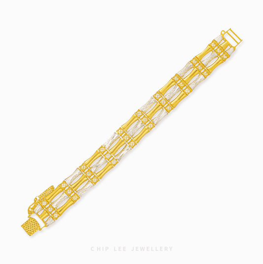 916 Gold Duo Tone Trinity Bamboo Bracelet from Chip Lee Jewellery Singapore. Symbolizing strength and growth.