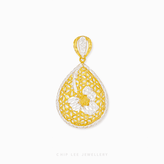 Duo Tone Filigree Teardrop Pendant
