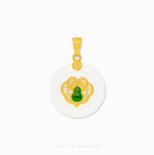 999 Pure Gold Hu Lu (葫芦) He Tian Jade Pendant