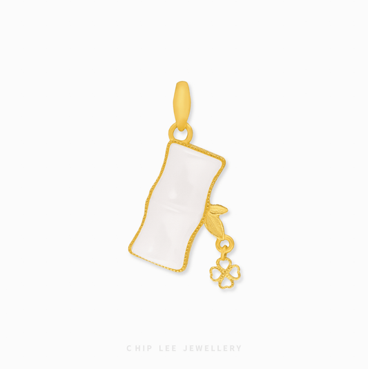 999 Pure Gold Bamboo He Tian Jade Pendant
