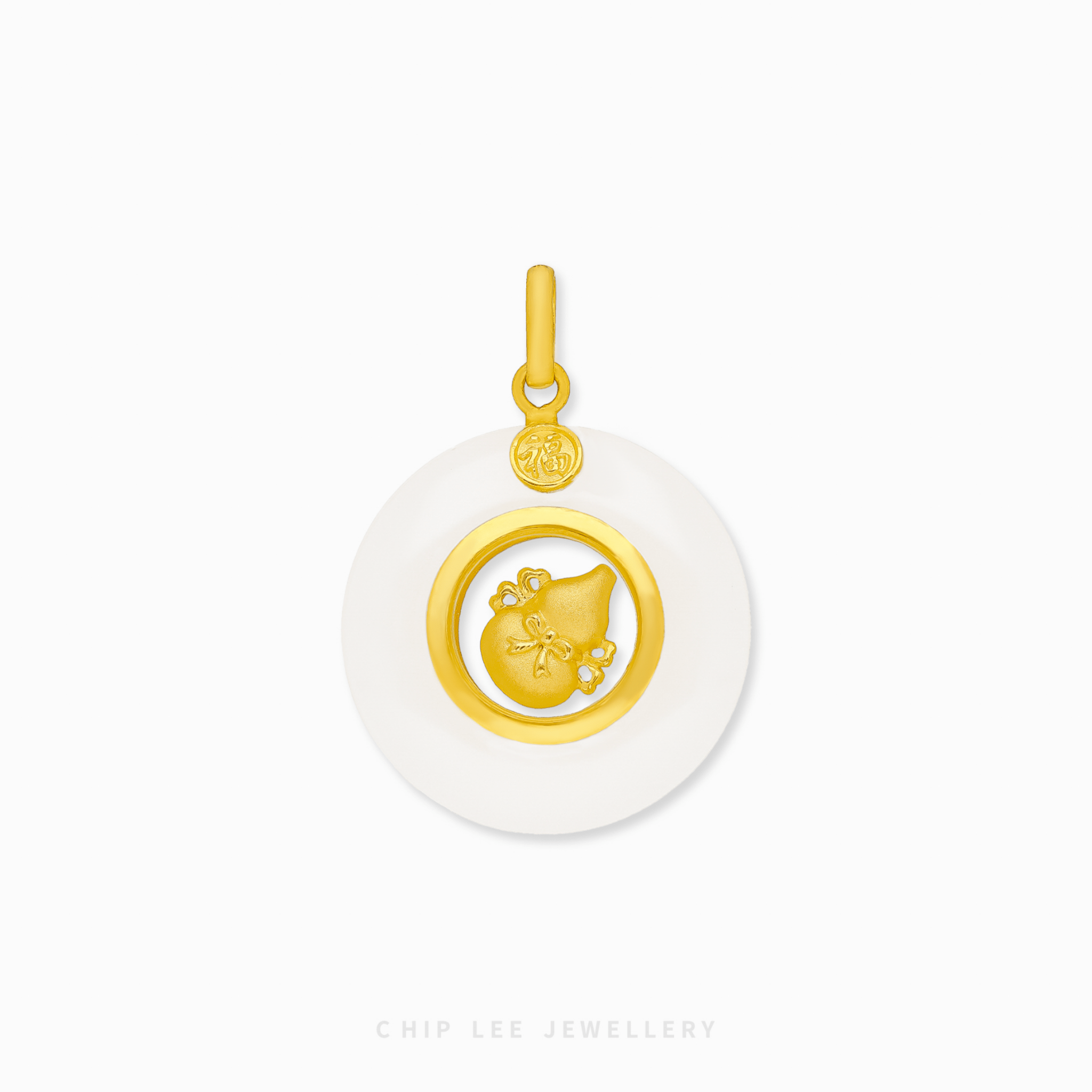 999 Pure Gold Hu Lu Gourd Pendant with He Tian Jade