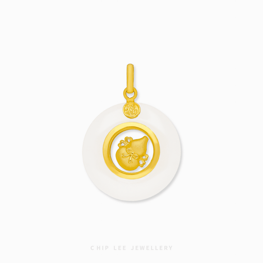 999 Pure Gold Hu Lu (葫芦) Gourd He Tian Jade Pendant