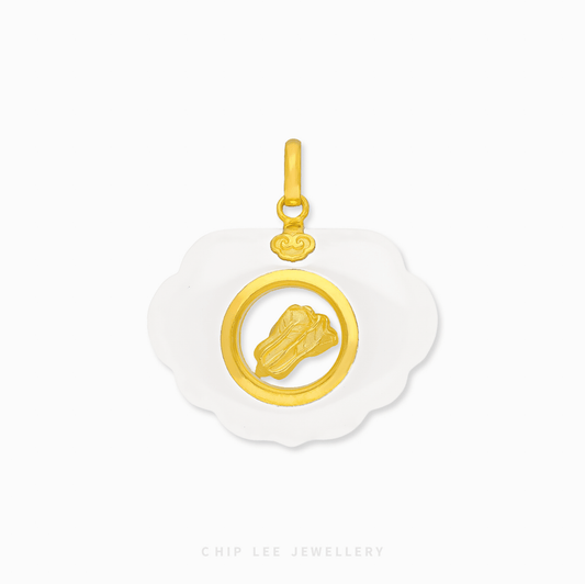 999 Pure Gold Cloud Spinning Cabbage He Tian Jade Pendant