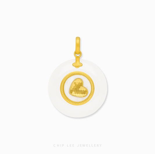 999 Pure Gold Heart Spinning He Tian Jade Pendant