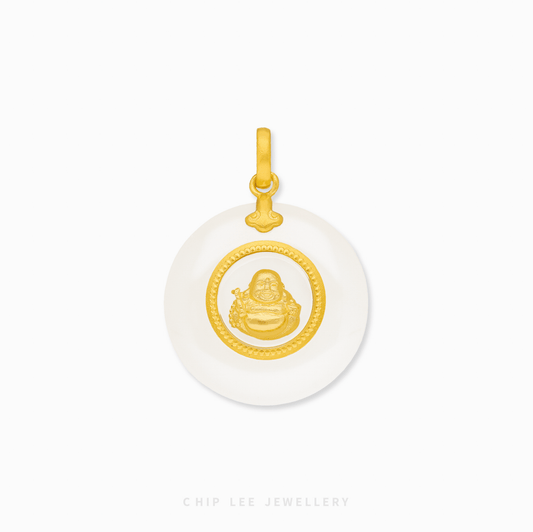999 Pure Gold Spinning Buddha He Tian Jade Pendant