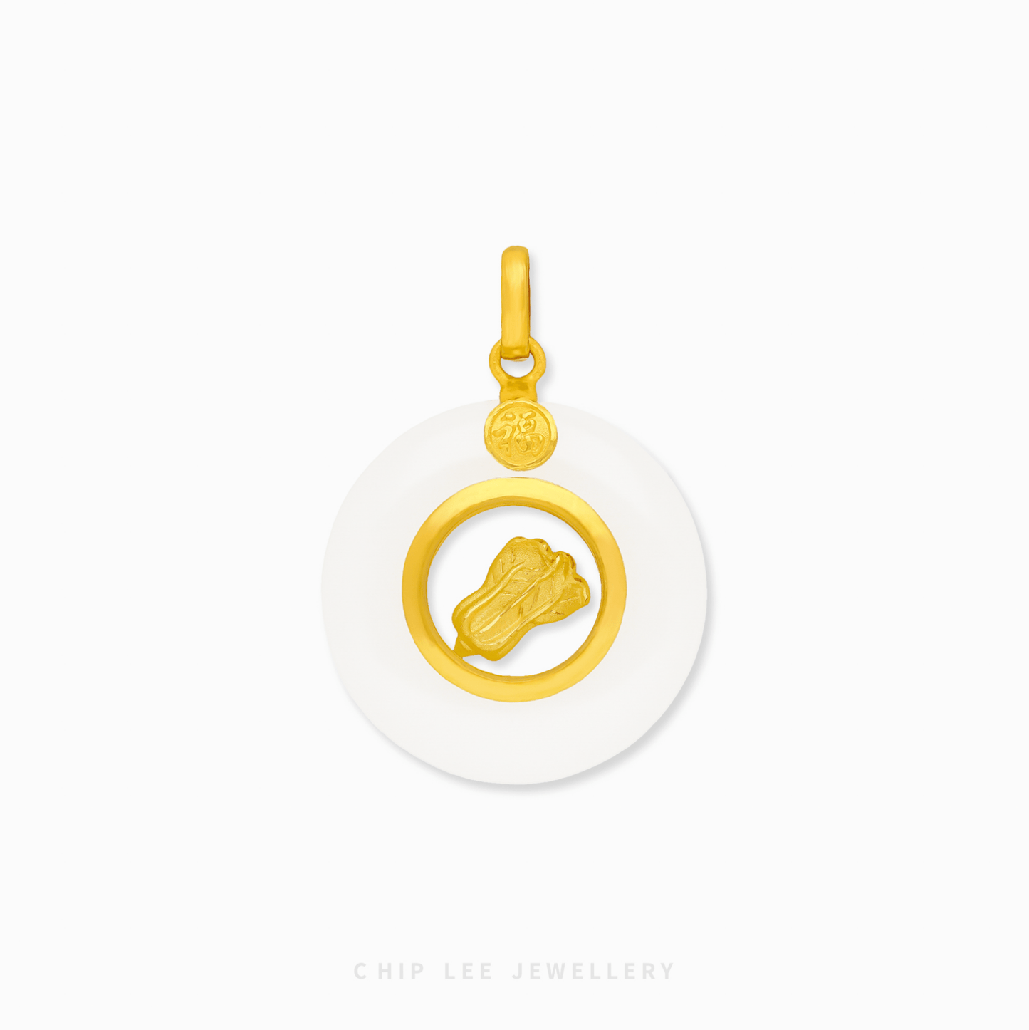 999 Pure Gold Cabbage Spinning He Tian Jade Pendant
