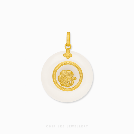 999 Pure Gold Fortune Fish Spinning He Tian Jade Pendant