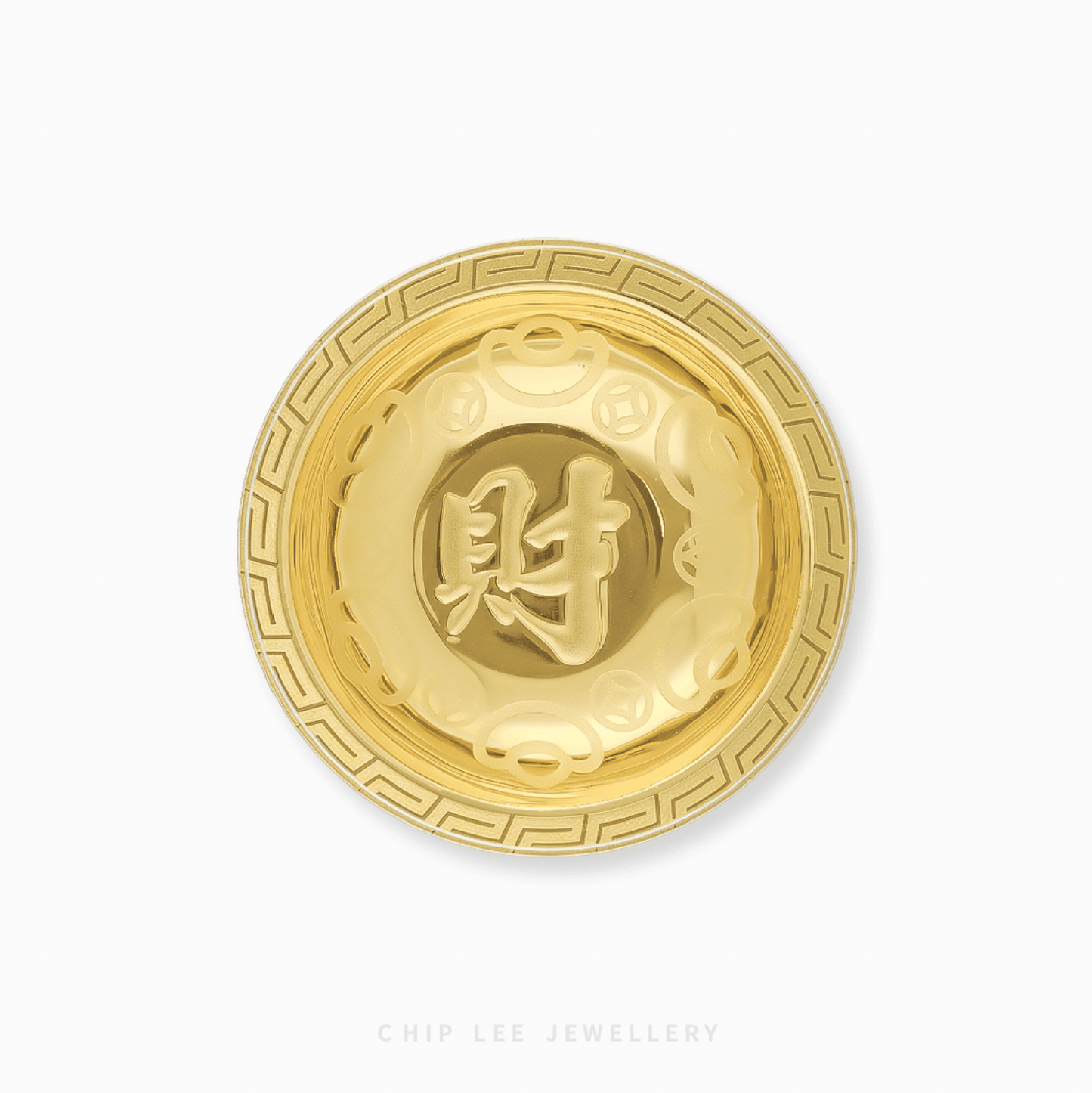 Gold coin with Chinese character on a white background