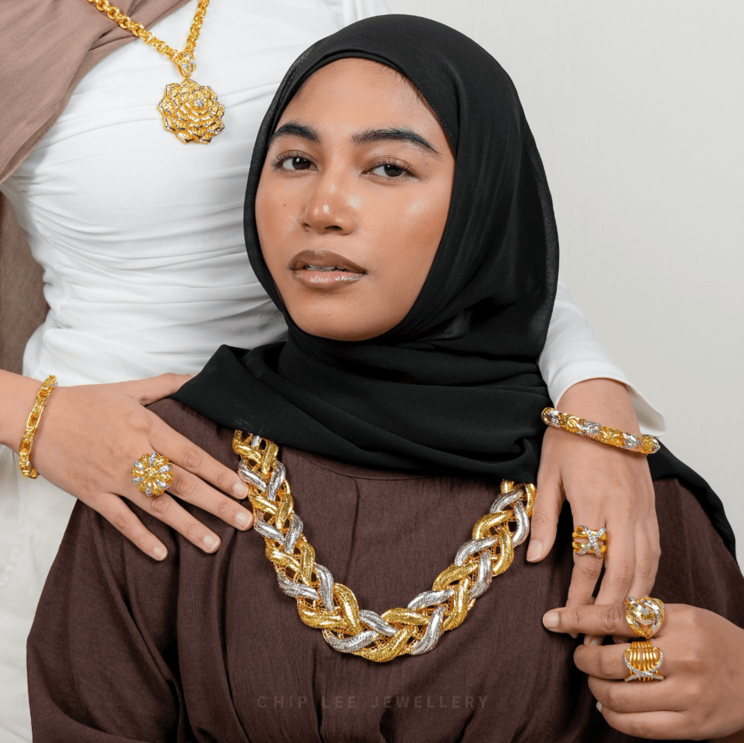 Duo Tone Chunky Braided Chain Necklace