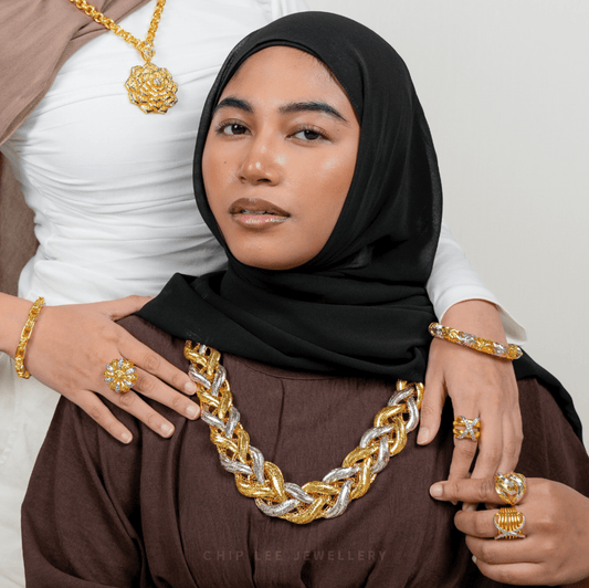 Duo Tone Chunky Braided Chain Necklace