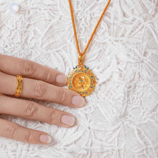 999 Pure Gold Lotus Bloom Gu Fa Jin Necklace