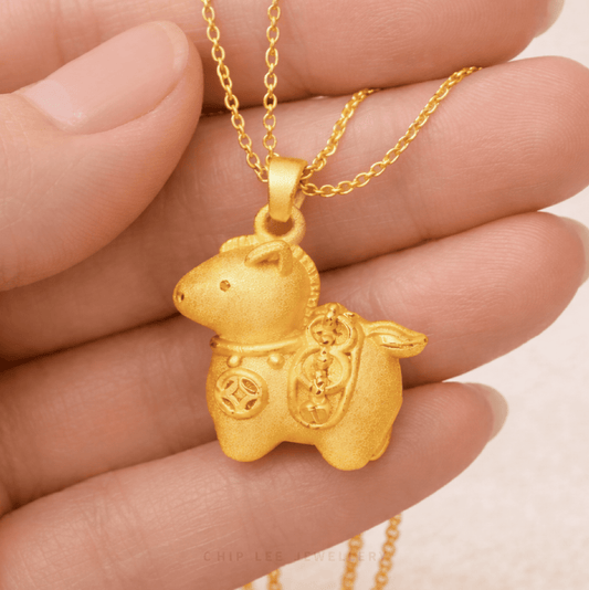 999 Pure Gold Auspicious Wealth Horse Pendant