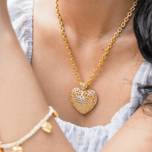 Duo Tone Filigree Heart Pendant