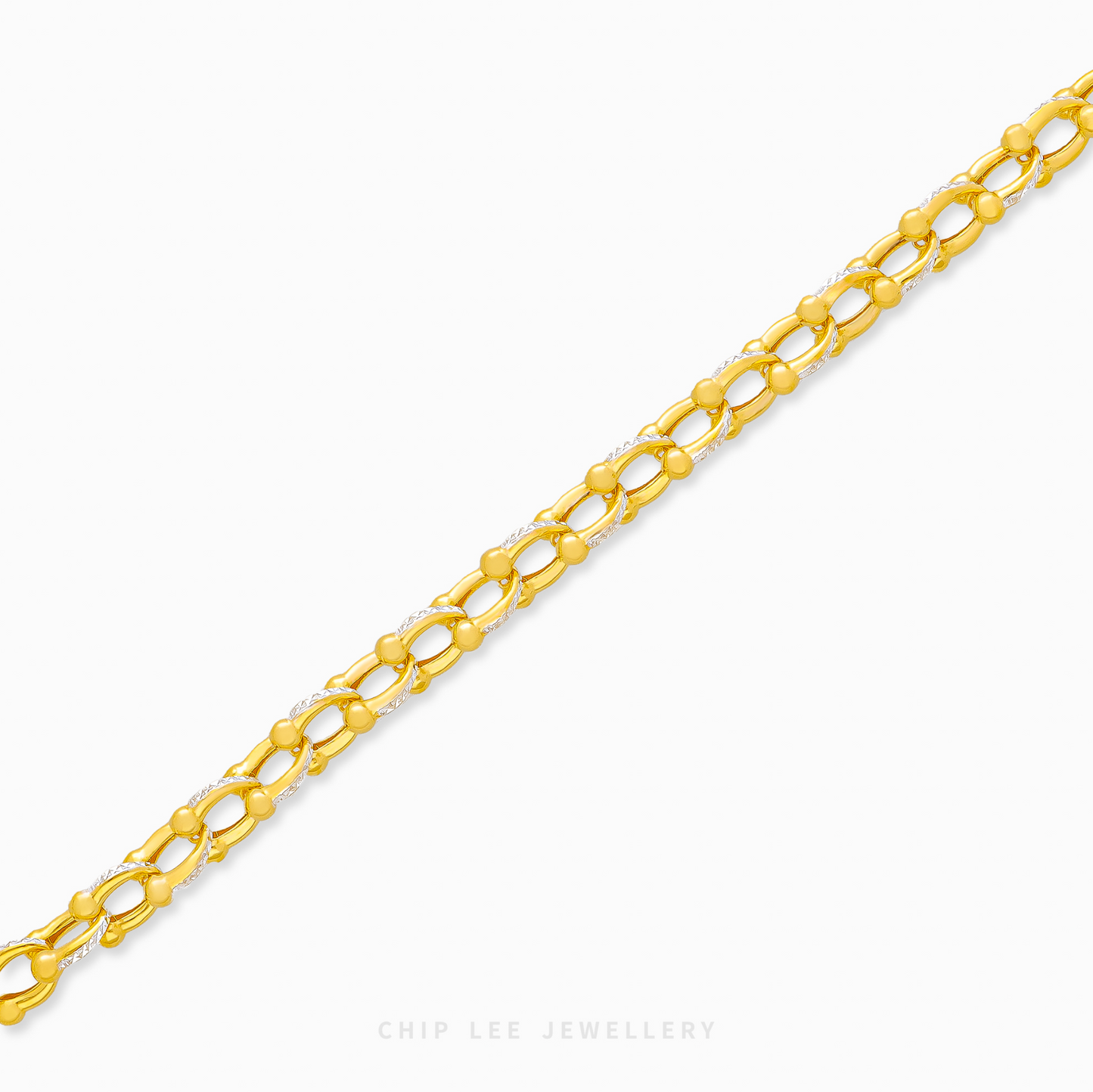 22k gold duo tone bar ball link chain bracelet