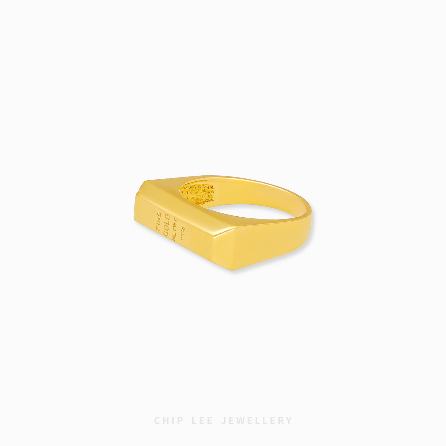 Gold bar ring with minimalist rectangular design in polished finish