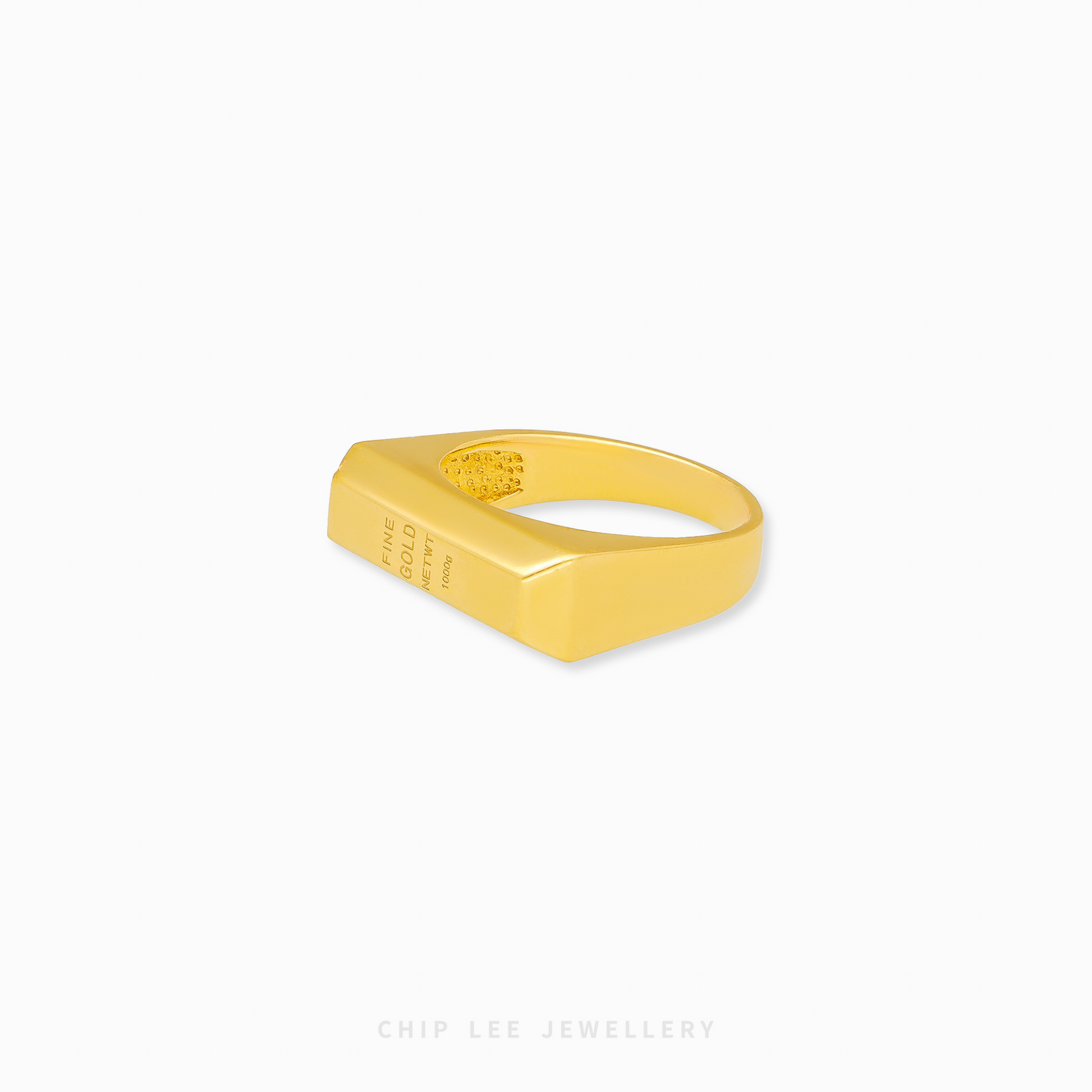 Gold bar ring with minimalist rectangular design in polished finish