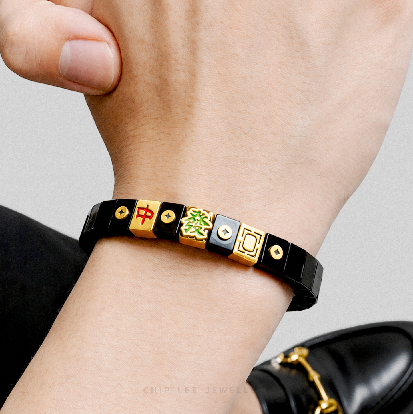 999 Pure Gold Mahjong Tiles Stretchable Bracelet