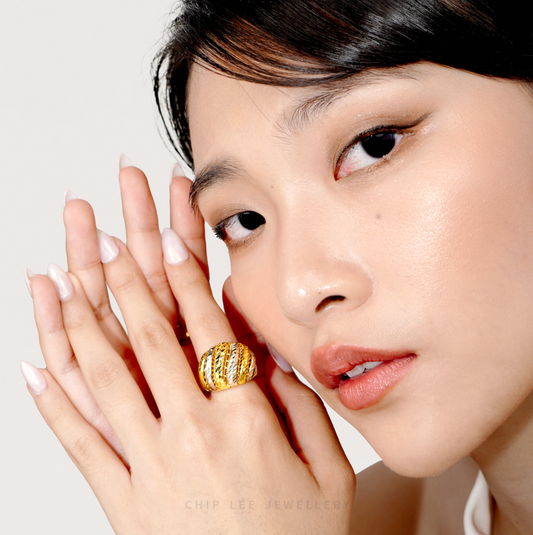 Duo Tone Lattice Dome Ring