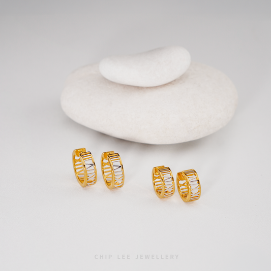 Duo Tone Roman Numerals Hoop Earrings