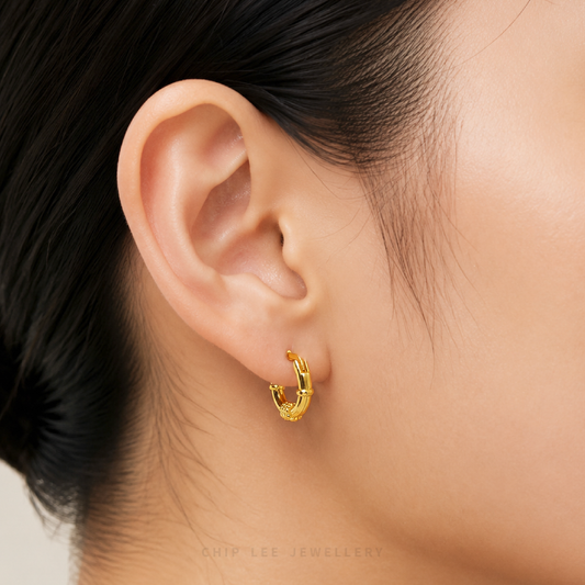 999 Pure Gold Sculpted Hoop Earrings