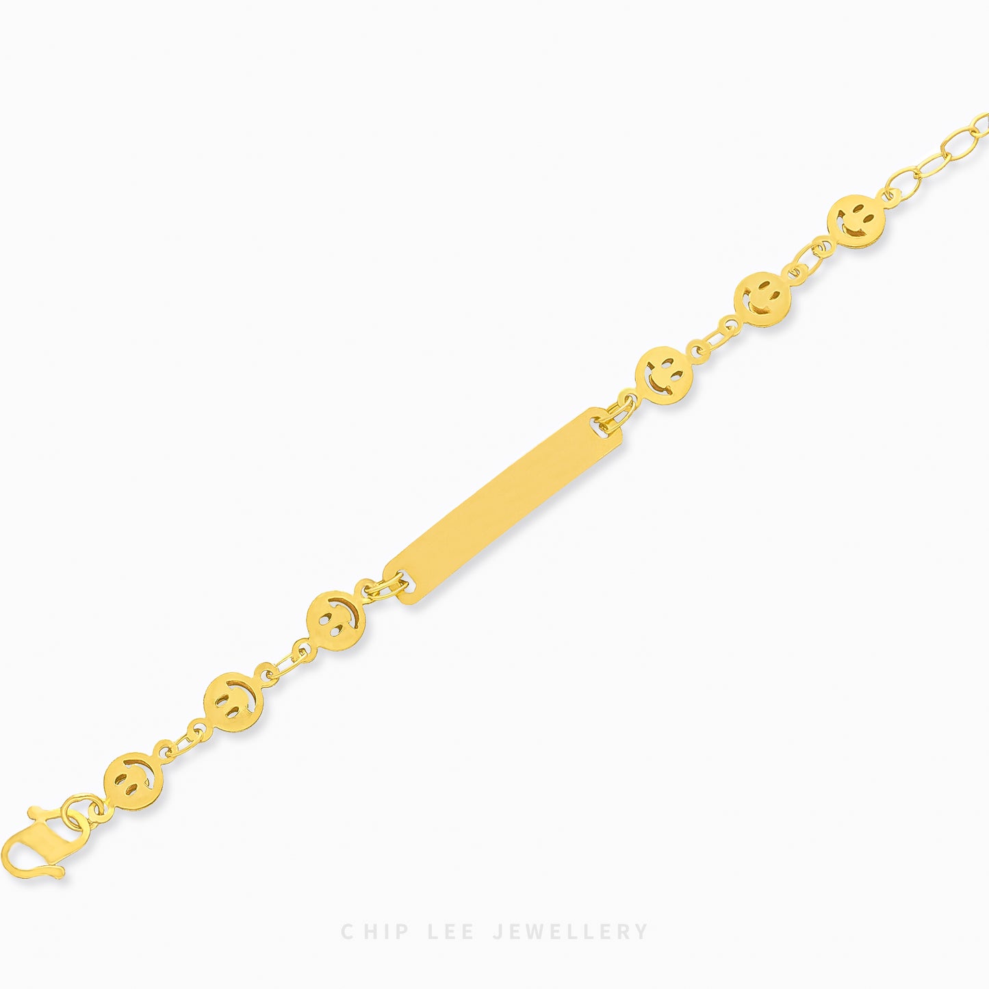 Smiley Baby Bracelet by Chip Lee Jewellery, 916 gold, featuring smiley face charms, symbolizing joy and positivity for newborns.